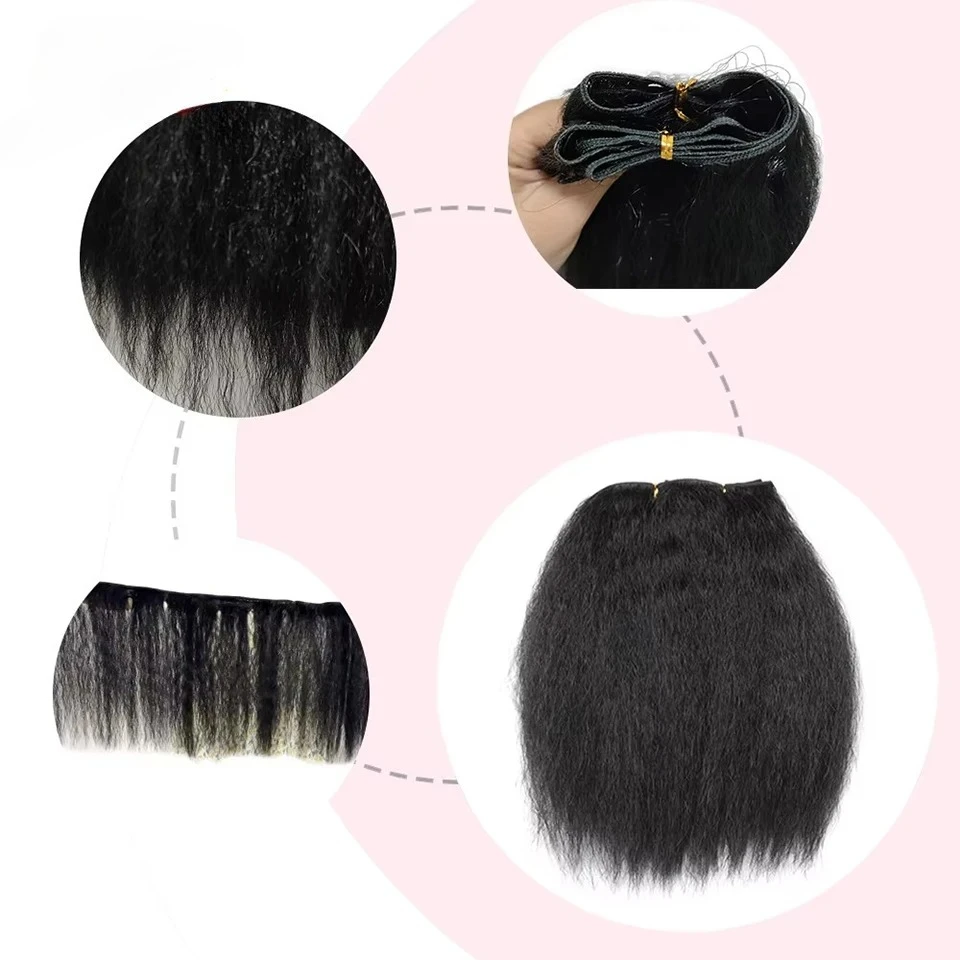 Debut Peruvian 3Pcs Kinky Straight Weaving Bundles Nature Black And Brown 4# Short Yaki Straight Bundles Full End Remy Hair