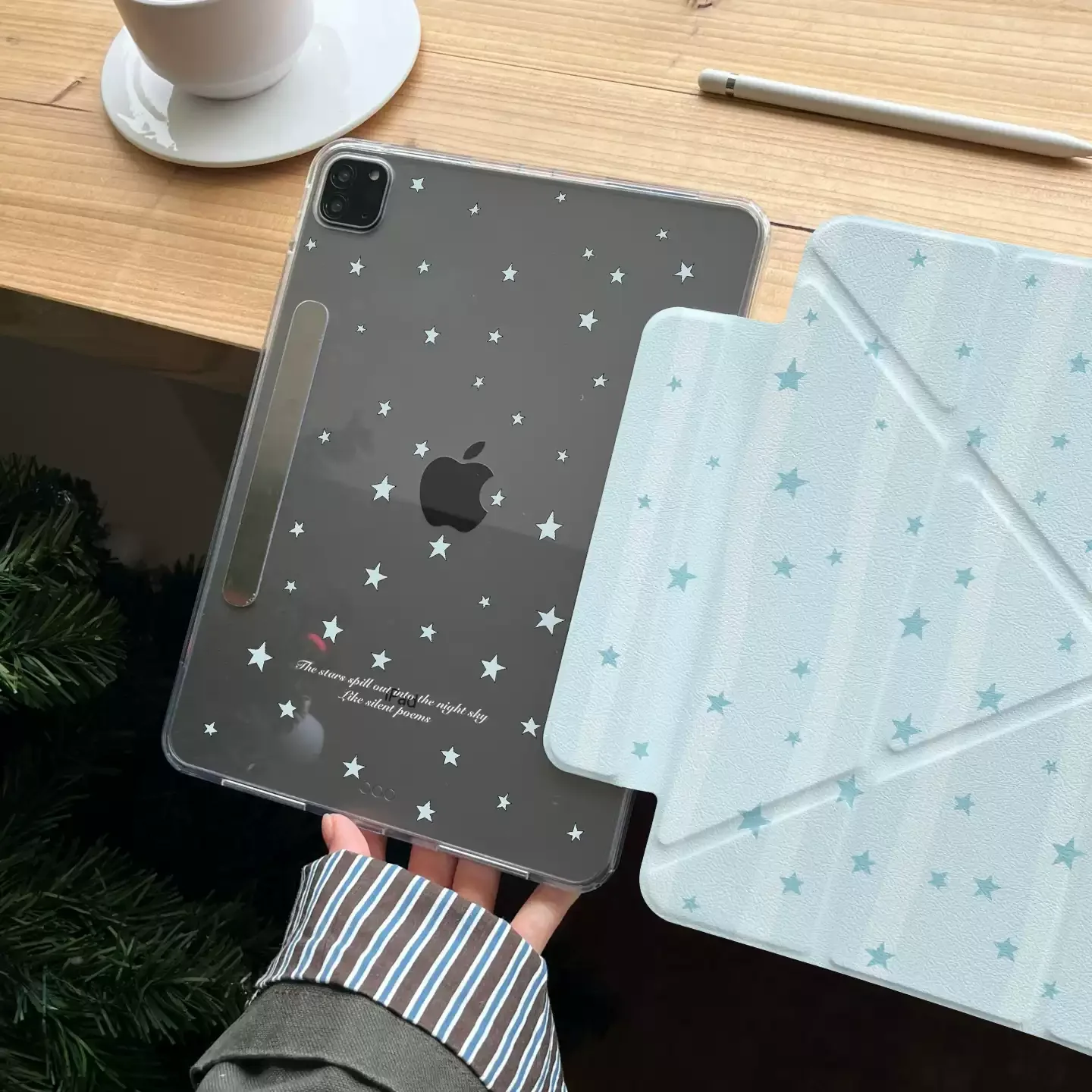 Korean Blue Striped Star Tablet Case For iPad Pro 11 12.9 13 M2 M4 M3 M5 Shell 8.3 9.7 10.2 5/6/7/8/9/10/11th Air 3 4 5 6 Cover