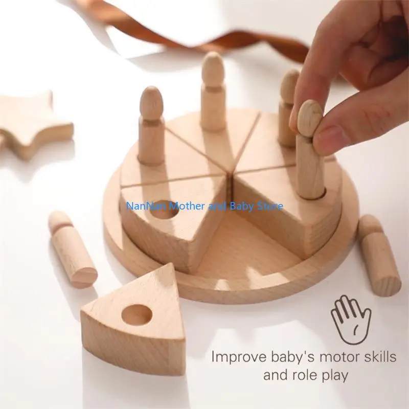 لعبة كعكة خشب الزان مع جزء قابل للإزالة للأطفال من سن 3 سنوات فما فوق تضيف المرح إلى أي مناسبة لديكورات غرف الأطفال