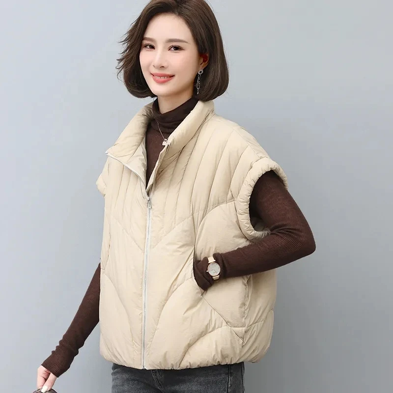 2023 New Frivolous Down Cotton Vest Women\'s Autumn Winter Loose Fashion All-Match Warm Sleeveless Waistcoat Jacket Female Tops