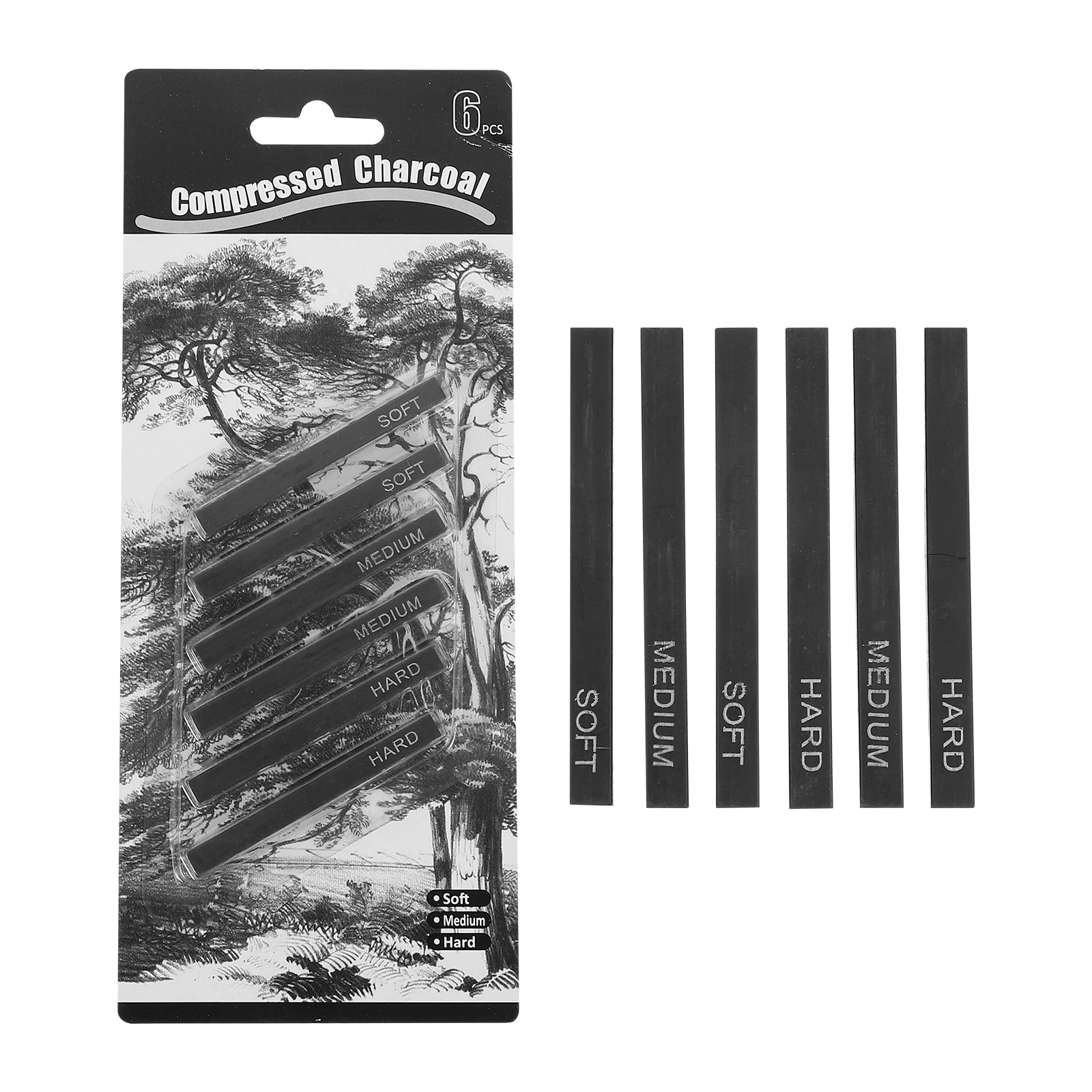 

6pcs Compressed Charcoal Sticks Set Soft Medium Hard Sketching Drawing Supplies Pencils Fine Consistency
