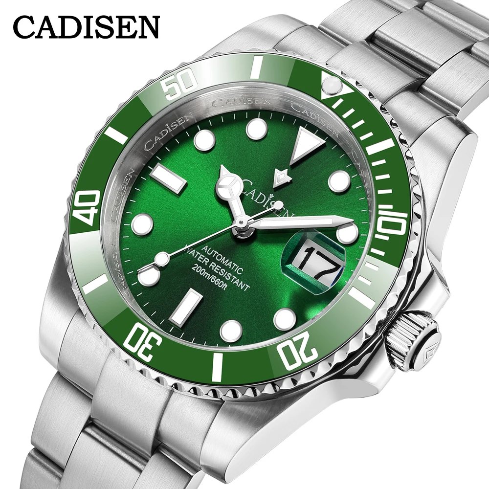 Cadisen New 200m Diving For Men's Watch Automatic Mechanical Seiko Nh35a Stainless Steel Ar Sapphire Wristwatch Rotatable Bezel