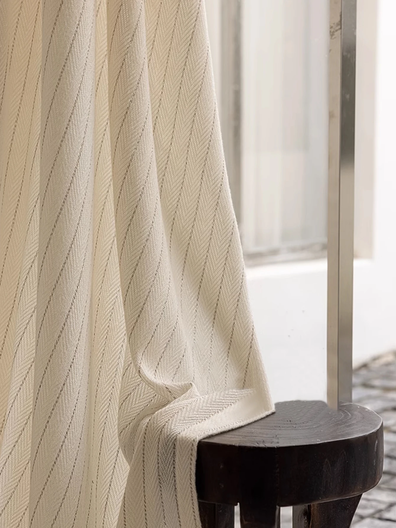

Cashmere Feel Medieval Striped Atmosphere Soft Glutinous Cream Vertical Pattern Translucent Non-permeable Gauze Curtain