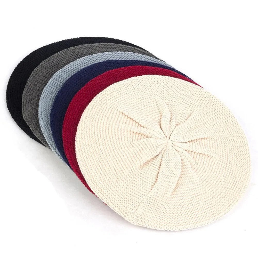Geebro damski jednolity kolor dzianiny Beret kapelusz wiosna jesień cienkie akrylowe Casual berety panie artysta Beanie berety