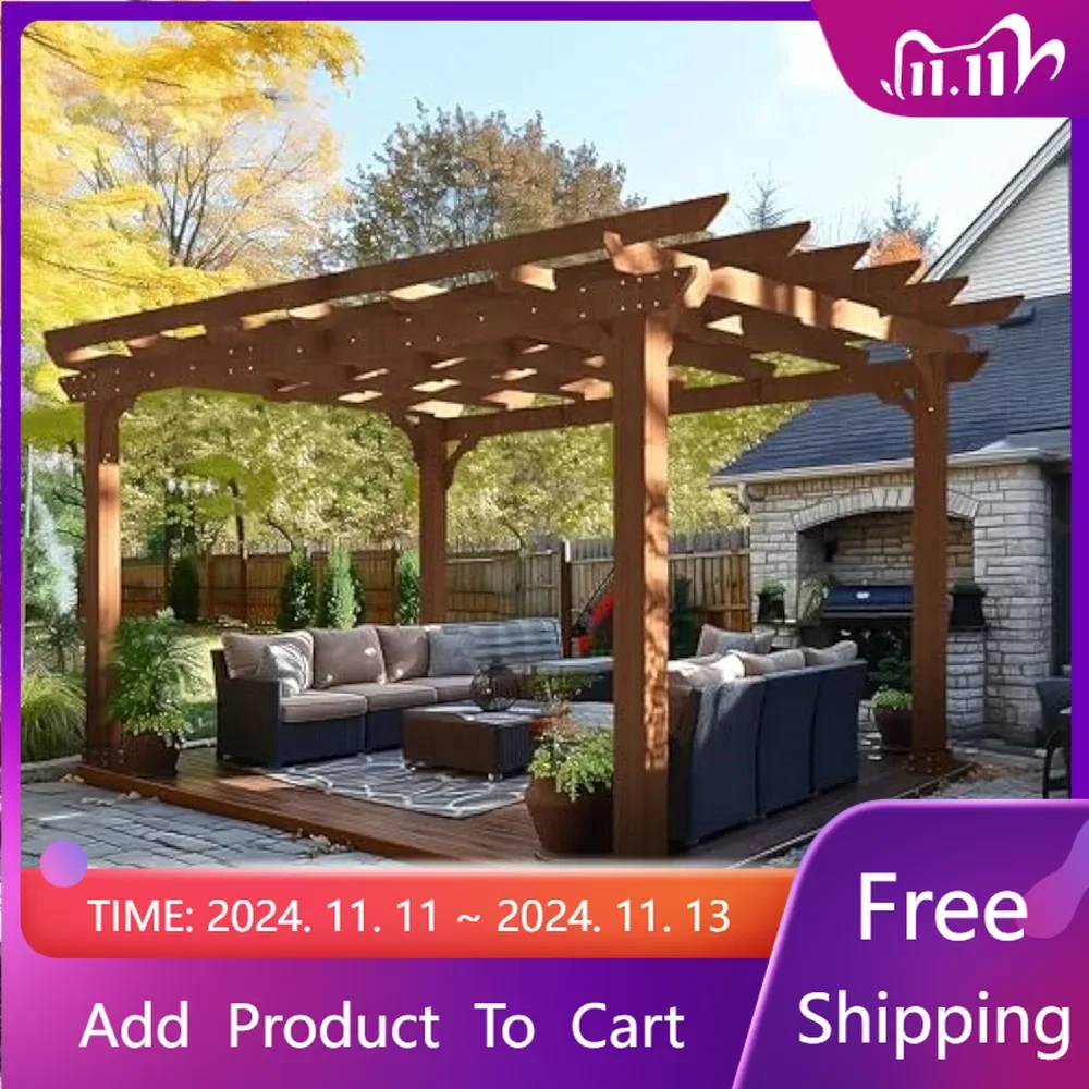 10'x 12'Pergola,Patio Pergola with Solid Structure,Wood Cedar Pergolas and Gazebos with Arched Top for Deck Backyard Grill Party