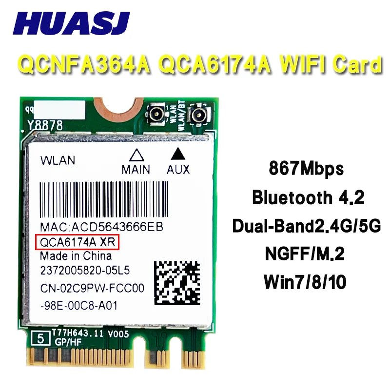

НОВАЯ беспроводная карта для Atheros QCA6174A QCNFA364A NGFF M.2 867 Мбит/с 802.11AC Bluetooth4.2 двухдиапазонная сетевая карта Wi-Fi
