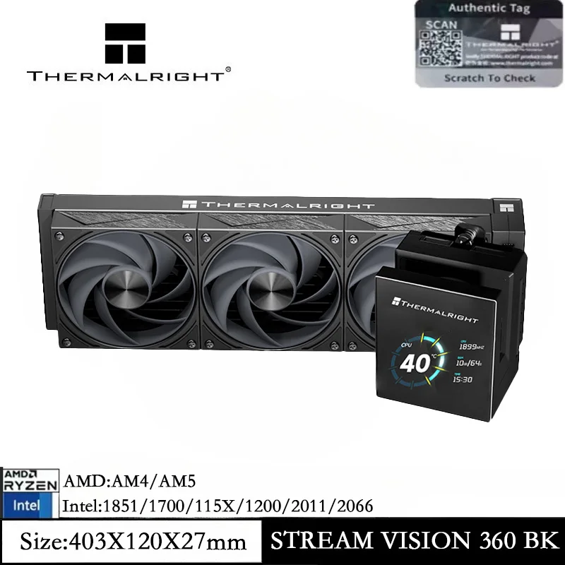 

Thermalright Stream Vision 360 Black Water Cooler adiator fan vision white magnetic suction cooling head embedded AM4 AM5 1851