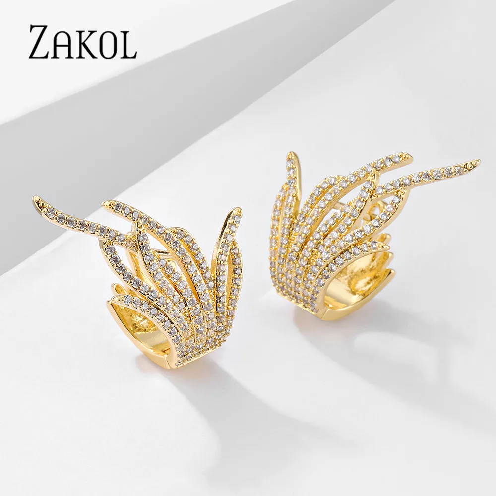 ZAKOL Elegant Famous Brand Design Leaf Shape Zirconia Wedding Earring for Women Luxury Korean Stud Earrings Fashion Jewelry