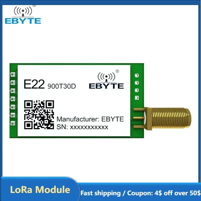 RF Chip LoRa Module E22-900T30D 868.125MHz UART Wireless Module 30dBm 10km Long Range Low Power Consumption DIP Package