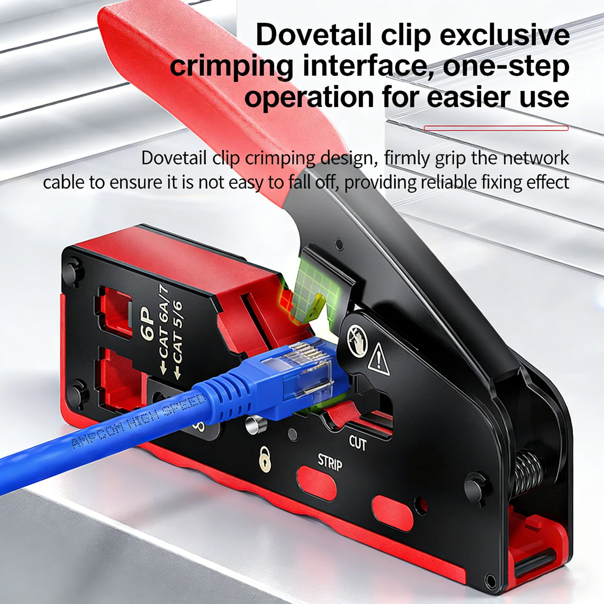 Kebidu RJ45 CAT7 6a 6 5e Crimp Plier Crimping Tool Wire Stripping Cutting Vertical Crimping Network Cable Pliers with Blades
