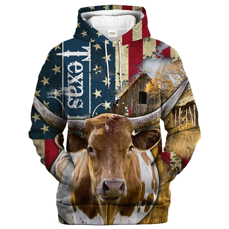 American Flag 3D All Printed USA City Cow Pattern Hoodies Unisex  Fashion Men Sweatshirt Pullover Harajuku Long Sleeve Tracksuit