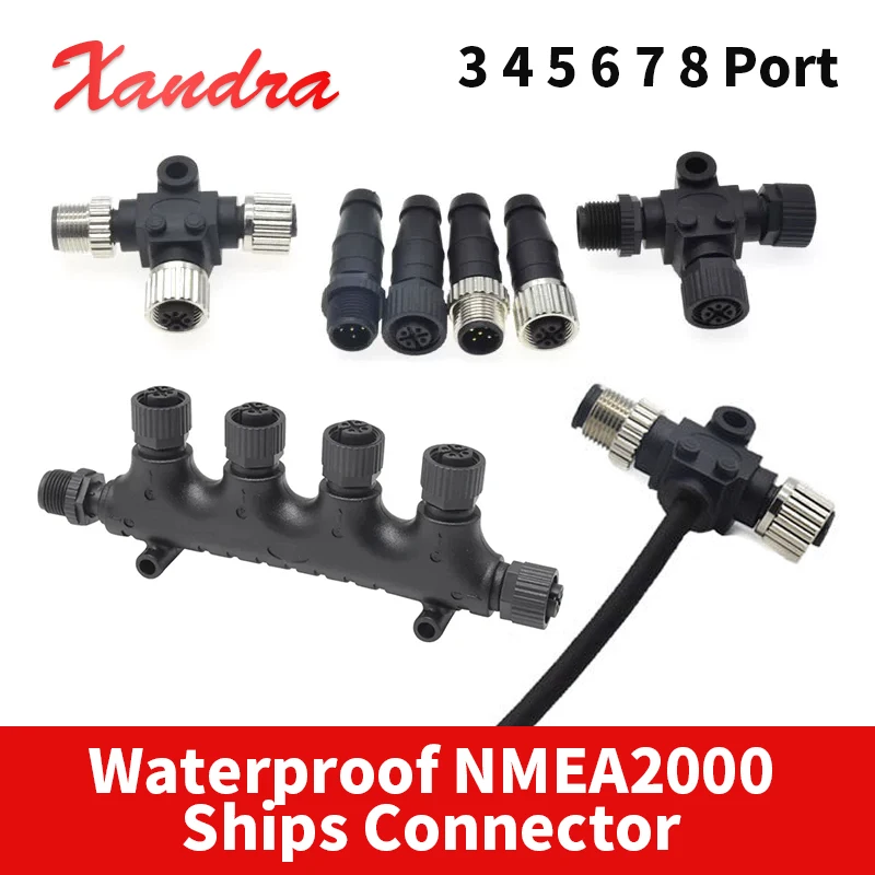 Waterproof NMEA2000 5Pin 3 4 5 6 7 8 Port Ships Connector Outdoor IP68 for Marine Yacht Use 4A 250V Plug 3 Way T-type Connector