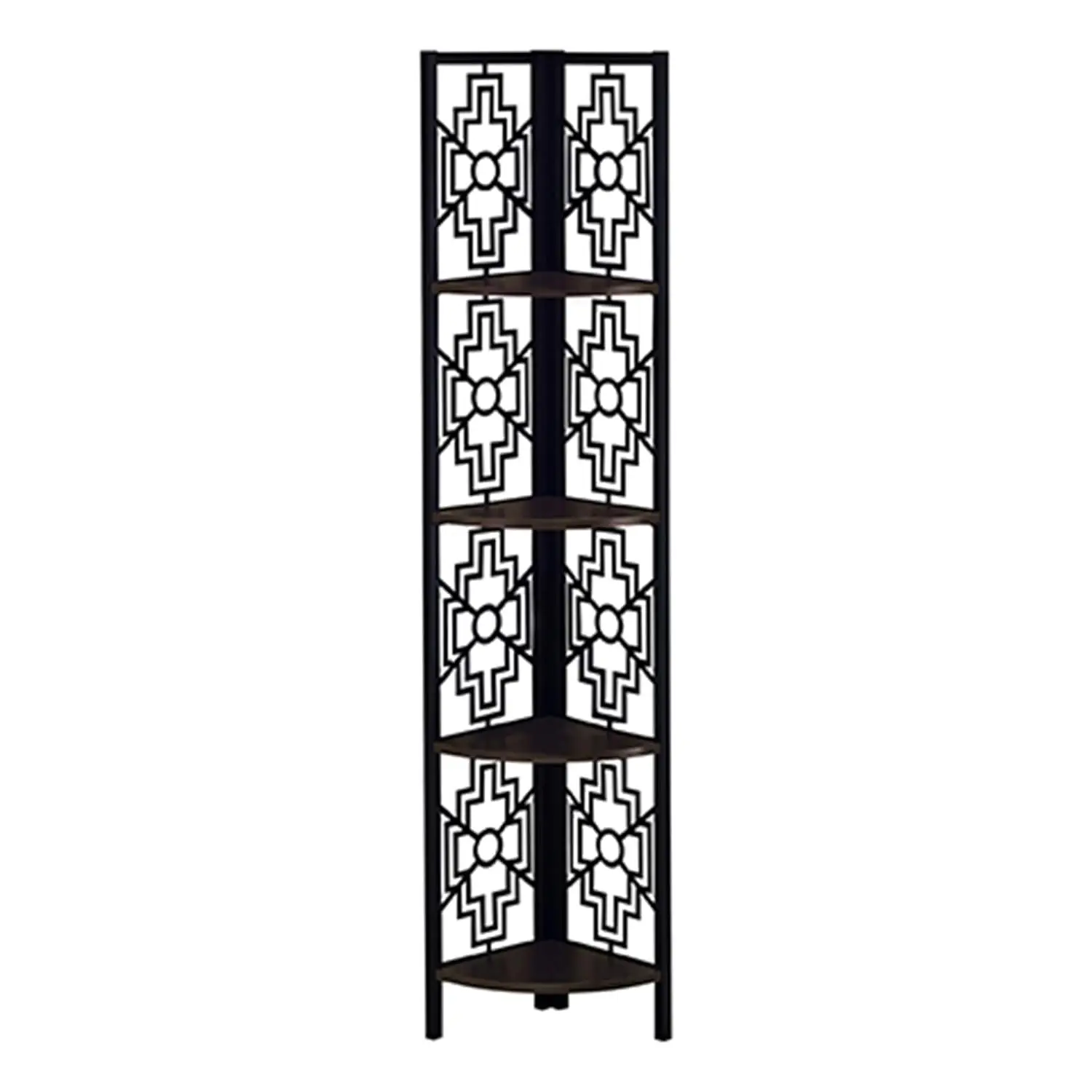 

Geometric Design Corner Bookcase With Black Metal Frame - Espresso, Customized