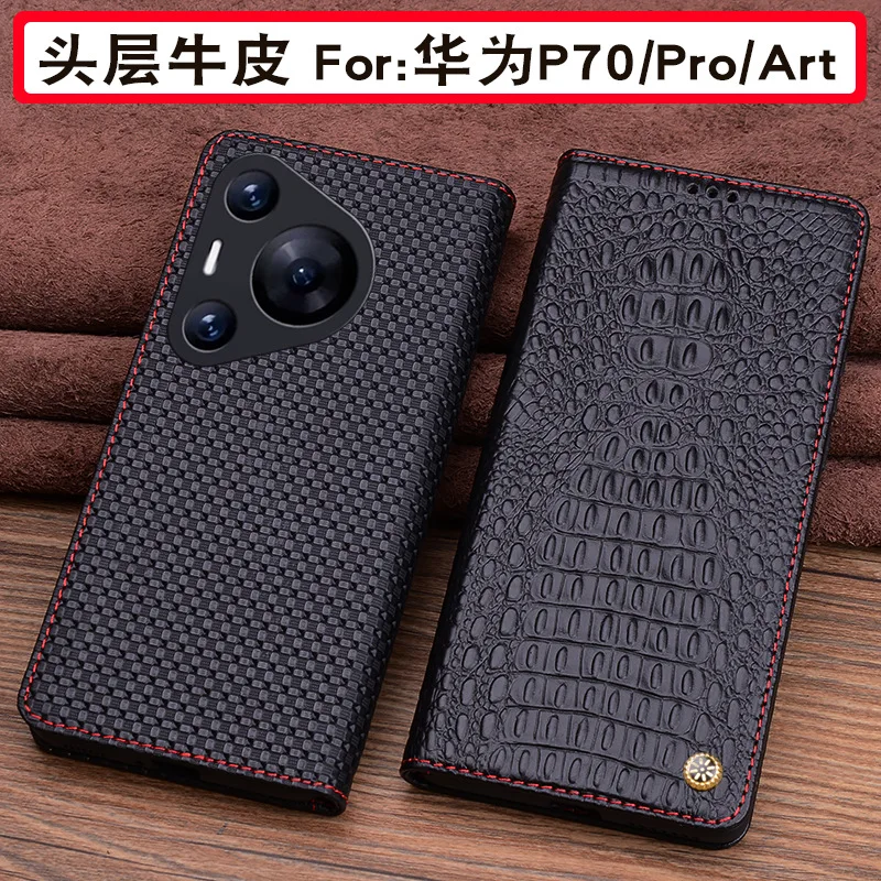 Wobiloo Luxury Genuine Leather Wallet Cover Business Phone Case For Huawei Pura70 Pro Ultra Credit Card Money Slot Holste Cover