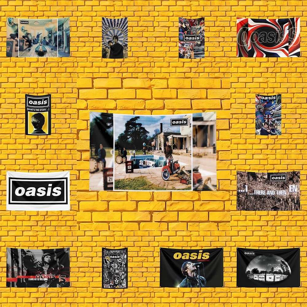 oasis Style Rock Flag 3x5 FT 90x150cm Polyester Wall Hanging For Concert Decor Music Lover