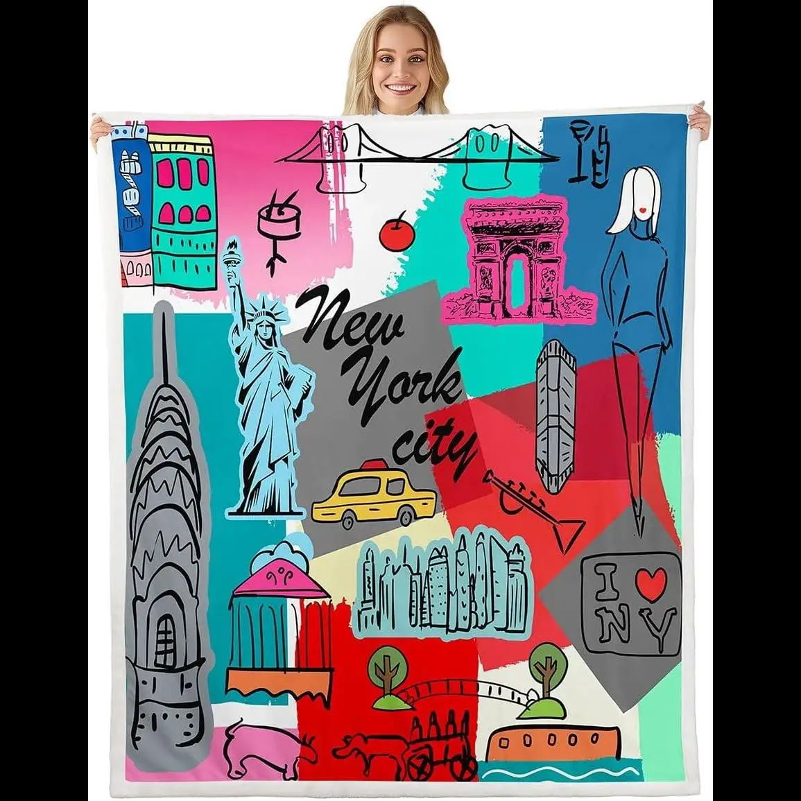 

Флисовое одеяло «Статуя Свободы», Нью-Йоркский городской пейзаж, шерпа для кровати, дивана, известная сцена, плюшевое пушистое x