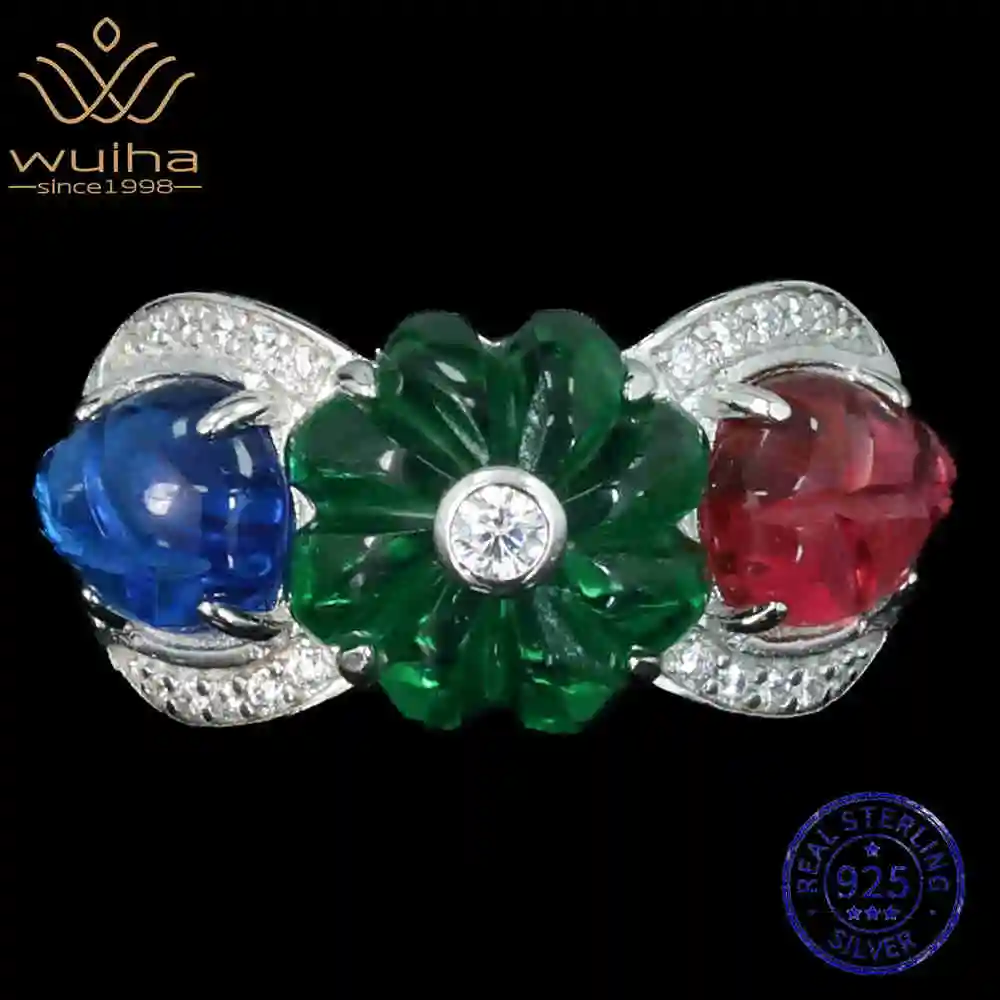 WUIHA Винтаж 100% стерлингового серебра 925 пробы лабораторный сапфир изумруд рубин высокоуглеродистые бриллианты драгоценный камень свадебное обручальное кольцо оптом WUIHA Винтаж 100% стерлингового серебра 925 пробы лабораторный сапфир изумруд рубин высокоуглеродистые бриллианты драгоценный камень свадебное обручальное кольцо оптом