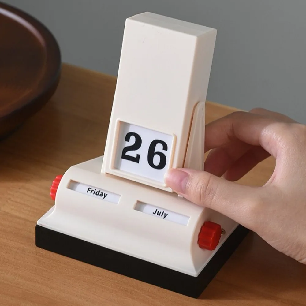 Adorno de mesa, calendario ligero de lujo con tapa, calendario de escritorio decorativo nórdico, calendario perpetuo Retro Beige para oficina