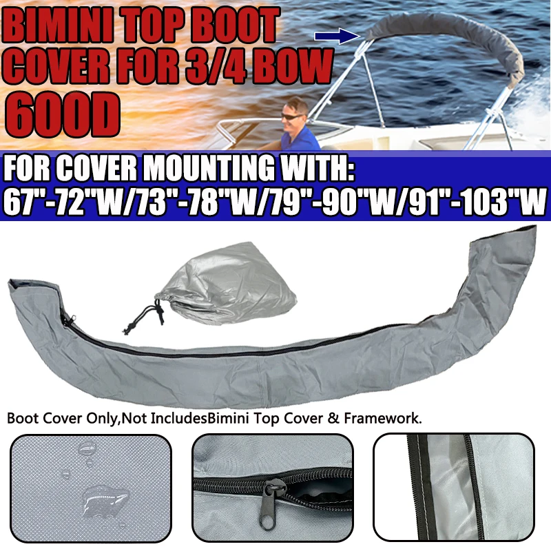 

Bimini Top Boot Cover 600D 3Bow/4Bow без рамки Водонепроницаемый чехол для яхты и лодки с застежкой-молнией Анти-УФ-пылезащитный чехол Серый 54-103 Вт