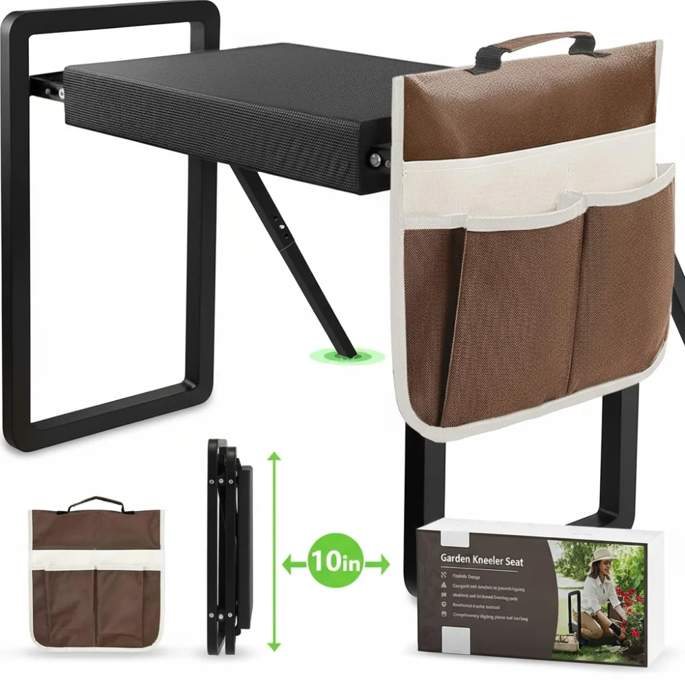 

Foldable Garden Kneeling Seat with Tool Bag, Anti-Tipping Heavy Duty Stool for Women Gardening Gifts