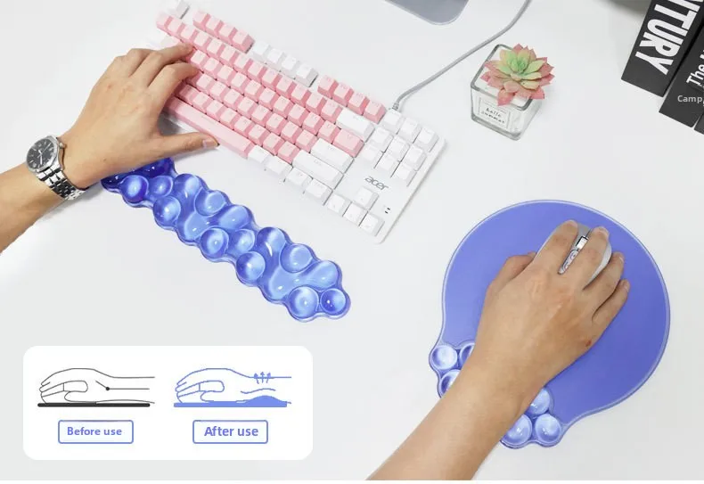 Transparentes Silikon-Handgelenkauflage-Set, Tastatur-Mauspad, Kühlgel, ergonomische Schreibtischunterstützung für Büro und Gaming, 4 Farben – Detail 2