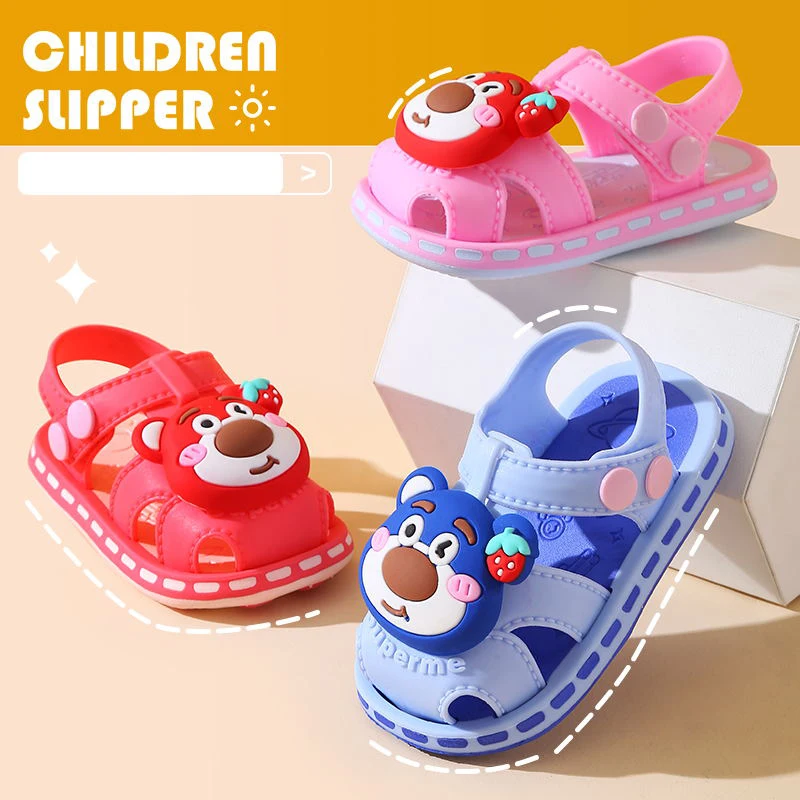 Children\'s baby sandals for boys and girls spring and summer plastic soft soled baby walking shoes 0-3 year old toe cap sandals