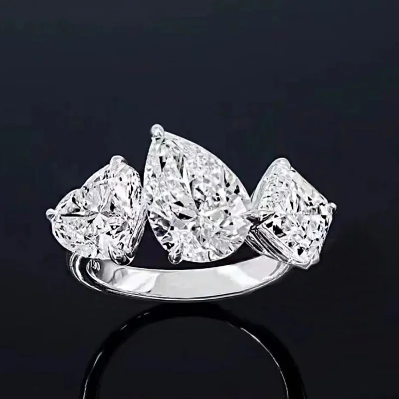 moissanite anel de diamante para homens e mulheres tres pedras noivado festa de casamento aneis banda joias presente 100 real 925 sterling silver 01