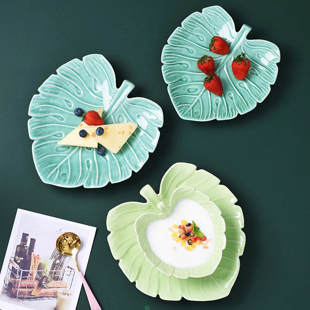 

1Pcs Fruit Plate Ceramic Leaf Design Food Serving Tray Party Banquet Dessert Plate Food Storage Tray Home Tableware