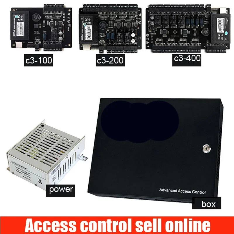 4 doors access control panel with power supply protect box TCP/IP communication C3-400 card access control system with software