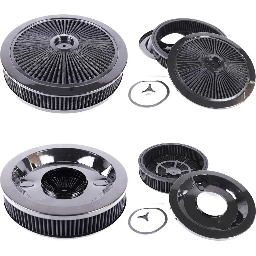 

Комплект круглого воздушного фильтра 14x3 с проточной крышкой для двигателей V8, черный, совместим с Chevy, Ford, GMC, Chrysler, Dodge