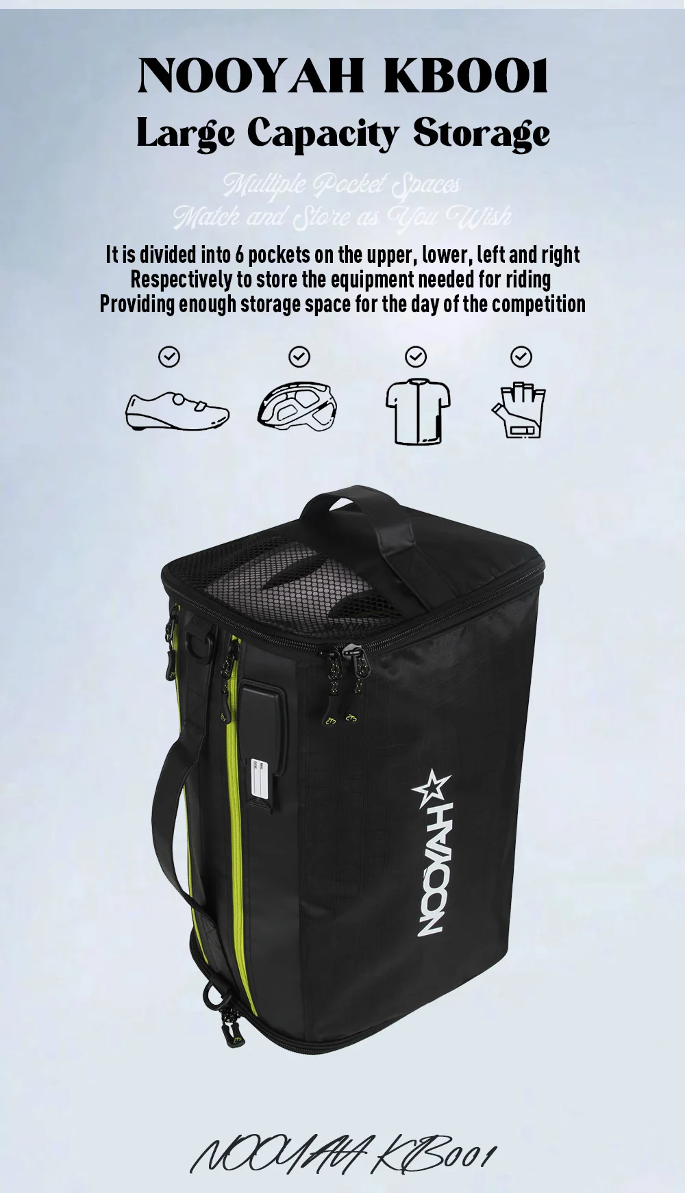 NOOYAH Sporttasche, multifunktional, Rennausrüstung, Tasche, Fahrradhelmtasche, Schuhe, Aufbewahrungstasche, Fitness, Fahrradzubehör, Schultertasche – Detail 4