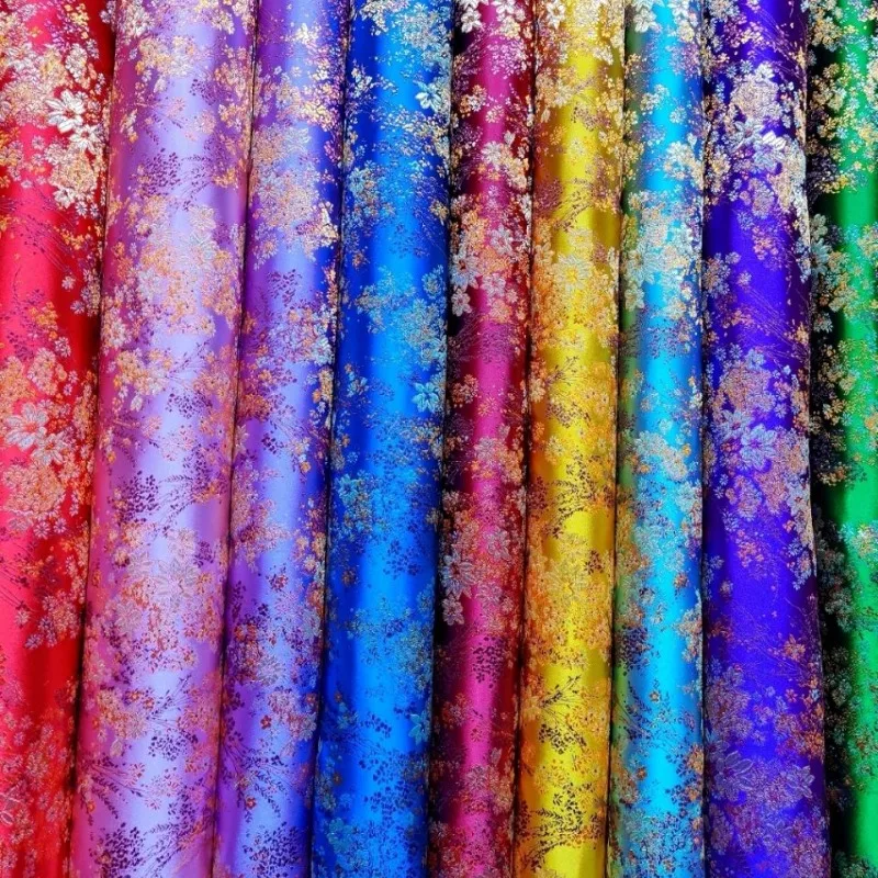 الجاكار الديباج النسيج زهرة بالمتر لملابس الأطفال سترة Hanfu الزفاف القماش الخياطة لينة ثلاثي الأبعاد الأحمر