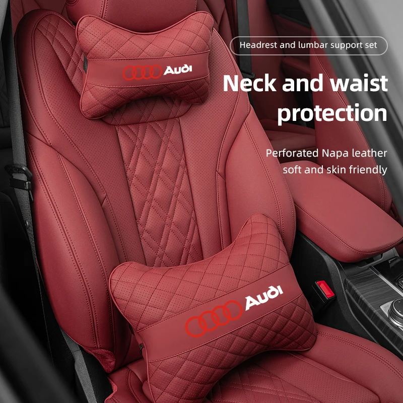 مقعد السيارة وسادة الرقبة الجلود مسند الرأس قطني الخصر دعم حصيرة لأودي سلاين A7 A3 A4 A6 A5 Q5 A1 8V 8L B6 B7 B8 Q7 Q3 Q4 TT 8P #5