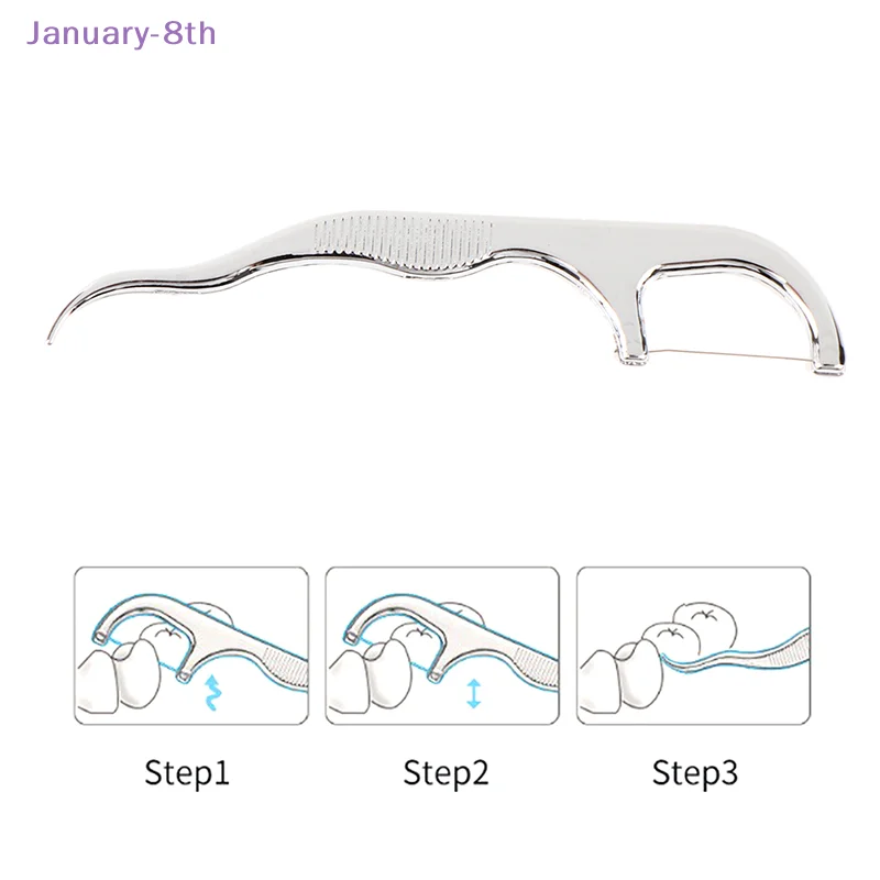 1 Juego de palillos de dientes de acero inoxidable con caja, hilo Dental reutilizable, soporte para hilo Dental