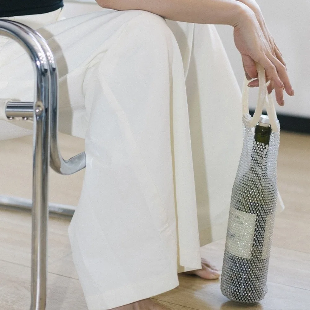 

Portable Rhinestone Mesh Shiny Wine Bag Light Luxury Shiny Champagne Pouch Handwoven Hand-woven Bag Insulated Cup Bag Travel