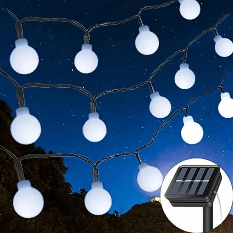 5M/20LED 6.5M/30LED White Ball Solar Light String Outdoor impermeabile smerigliato Round Ball Camping Atmosphere Lighting