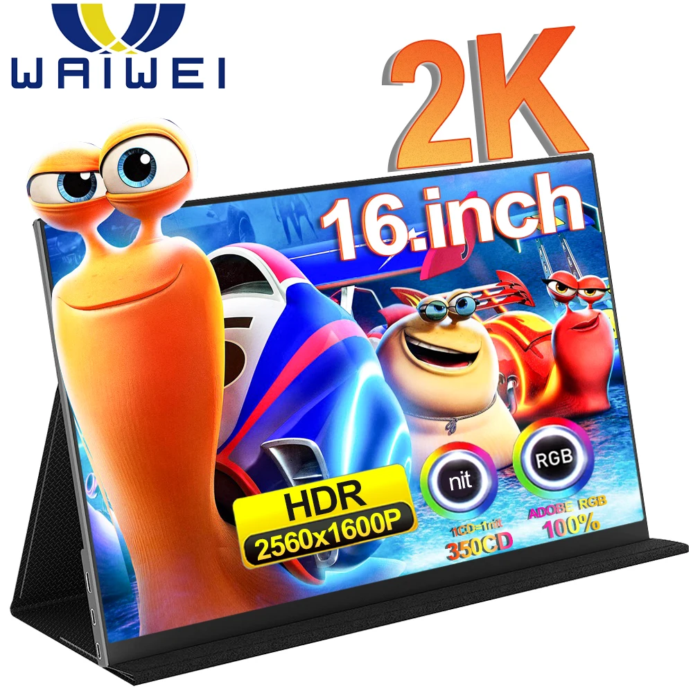 Waiwei Ultra-thin 16 Inch 2K Portable Monitor 2560*1600 2.5k 60Hz Gaming Screen For Laptop Switch Ps 3 4 5 Xbox Phone Display