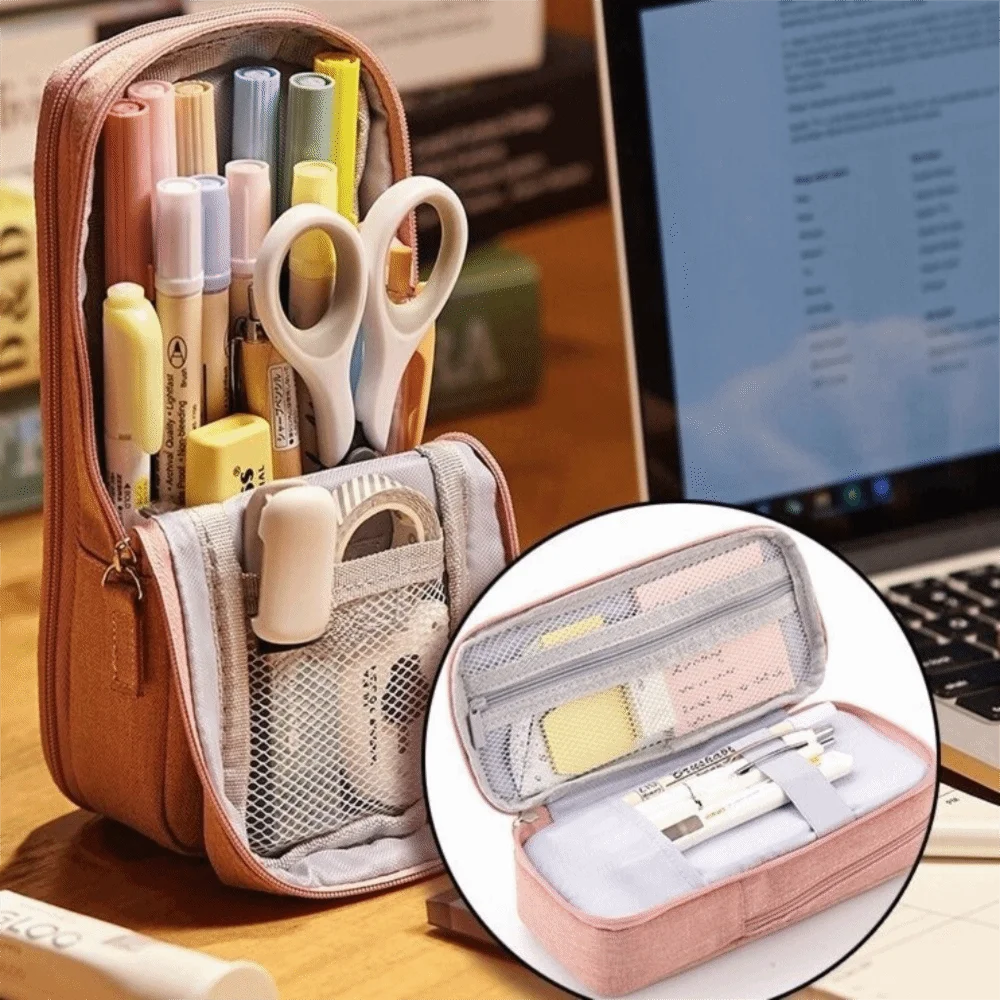 Large-capacity Folding Pencil Case Double-layer Aesthetic Pen Storage Bag Zipper Simple Student Stationary Boxes Children