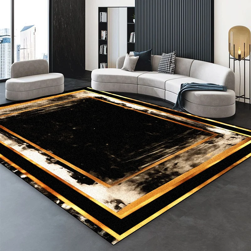 Luxury Black Golden Carpet for Living Room European Home Decoration Easy Clean Large Rugs Bedroom Cloakroom Non-slip Floor Mats