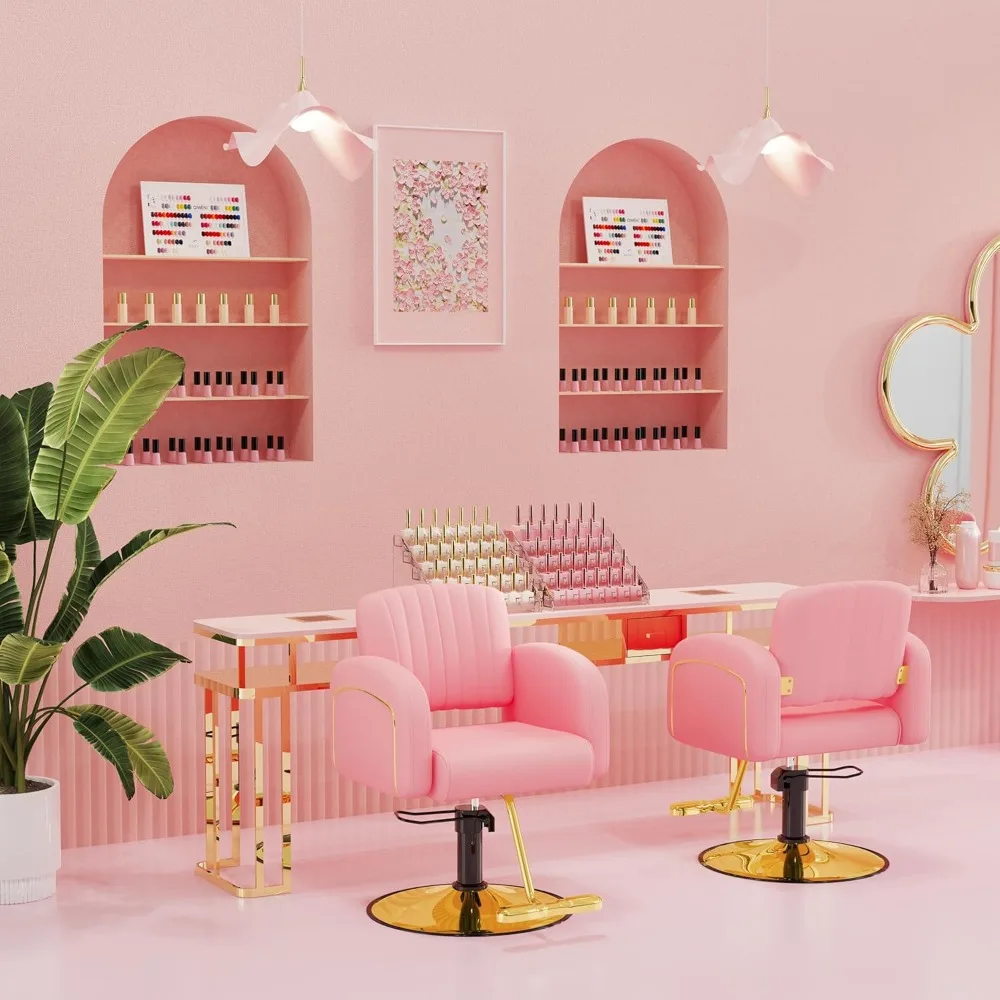 كرسي صالون وردي احترافي، كرسي مصمم مريح مع إسفنجات ممتازة، كراسي شعر عصرية مع 360 درجة ° دوار