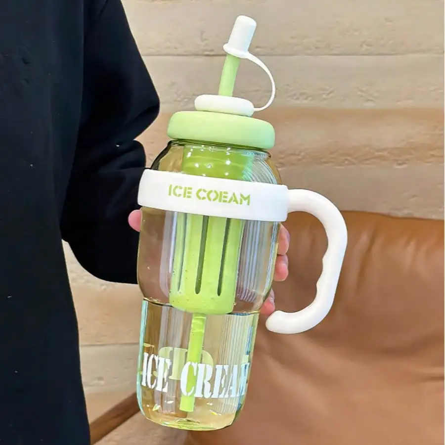 1300ml/44oz Student Large Capacity Summer Ice King Cup, Fitness Essential Lucky Belly Cup Cute Windband Straw Cup