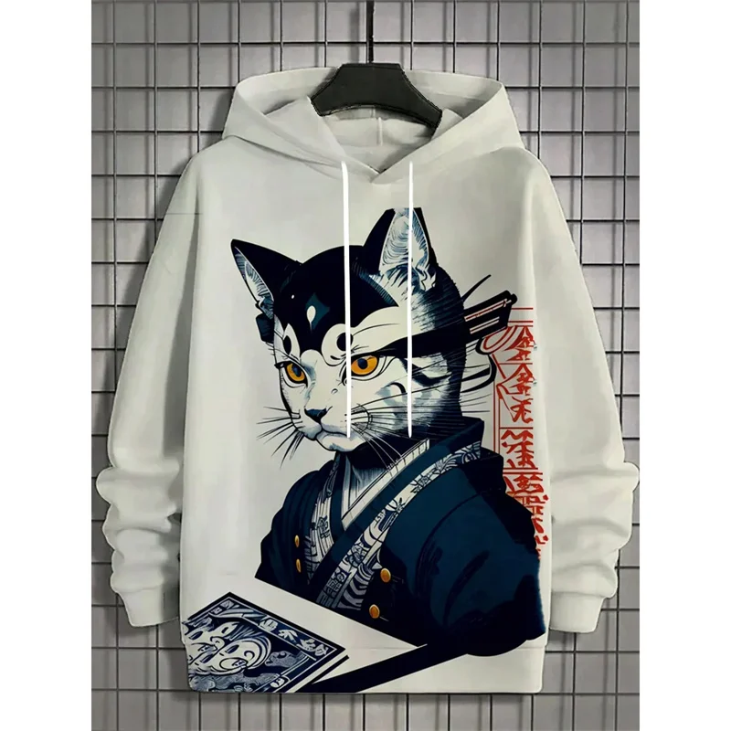 Cute Cat Graphic Hoodie For Men Funny Animal 3D Printed Long-Sleeved Pullover Loose Hoodies Kids Sweatshirt Unisex Streetwear