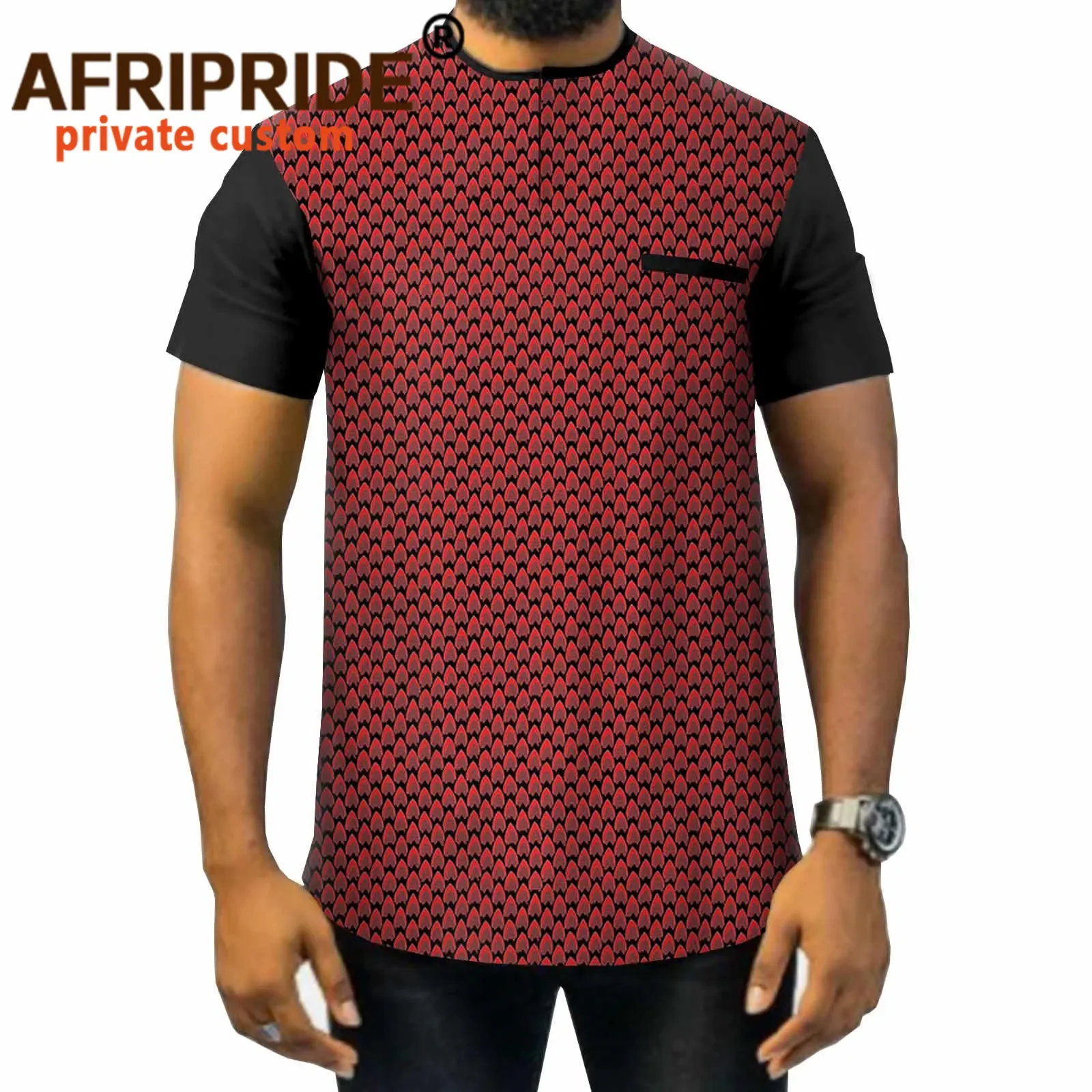 

African Ankara Shirts for Men Short Sleeve Tribal Blouse Traditional Wear Vintage Plus Size Clothing Print Tops A2112004