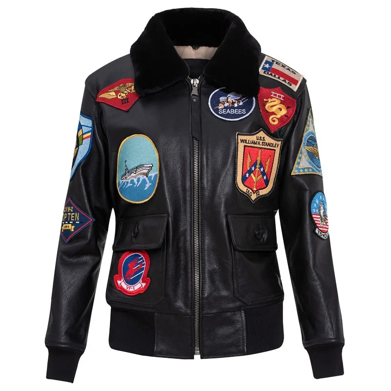 2024 New Women's Top Gun Air Force G1 Pilot Jacket Fashion Embroidered 17 Marks Head Layer Cowskin Lined with cotton Winter Coat