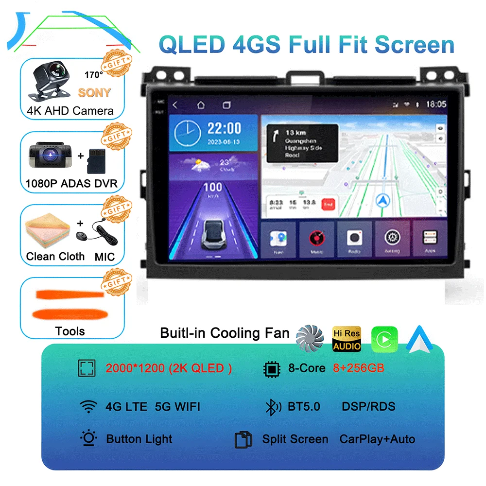 Android 16 autoradio voor Toyota Land Cruiser Prado 120 3 III voor Lexus GX470 GX 470 J120 2002 - 2009 Multimedia Videospeler