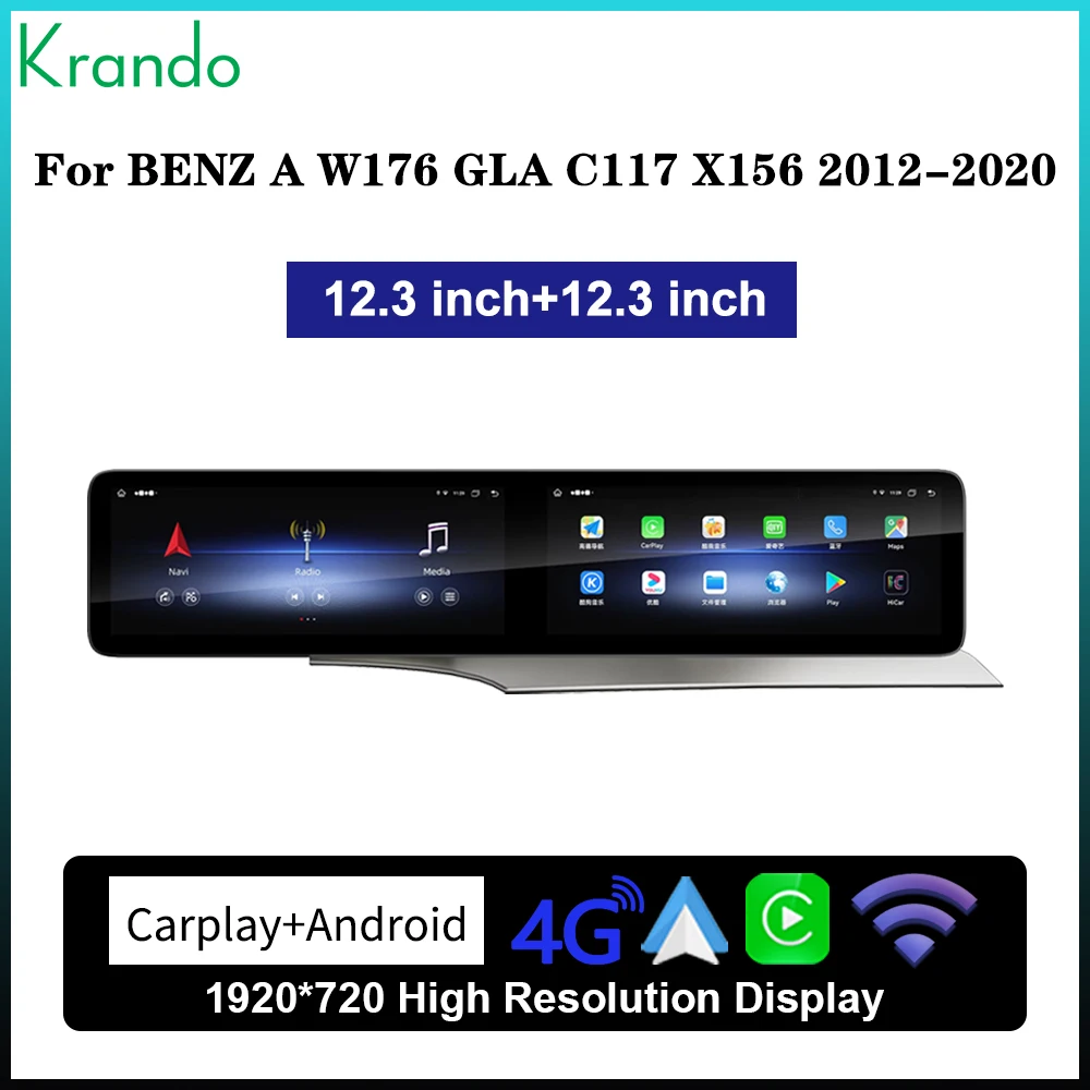 Krando 24.6'' Dual Screen For BENZ A W176 CLA C117 GLA X156 2012 - 2020 Android Autoradio Wireless Carplay Multimedia Player GPS