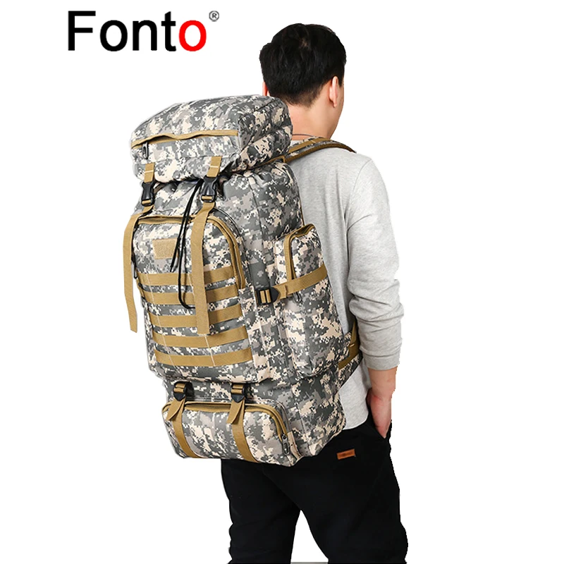 Fonto 80L outdoor military backpack Camouflage large-capacity backpack Camping hiking backpack Waterproof and wearable