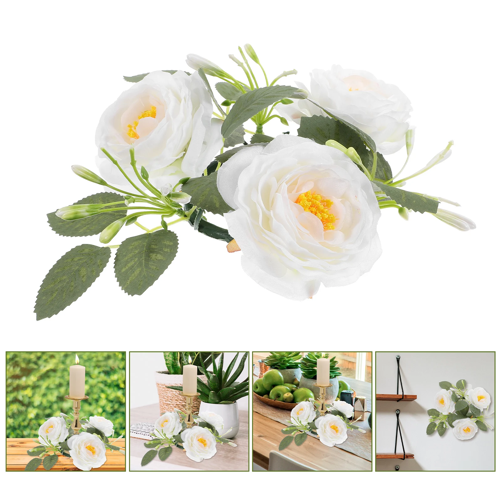 

1pcs Floral Pillar Simulation Flower Ring Decor Wedding Ring Farmhouse Table Party Wreath For Home Spring Rings