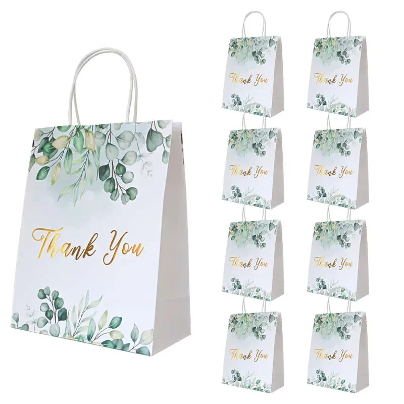 12PCS Thank You Gift Paper Bags With Handles Floral Design Thank You Bags For Business, Boutique, Gifts, Wedding Favors