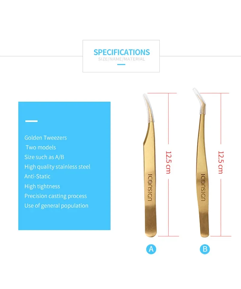 Pinzette per ciglia dorate Pinzette per ciglia a ventaglio ad alta precisione 3D 6D Volumn Pinzette per estensione ciglia Strumento per trucco occhi con borsa